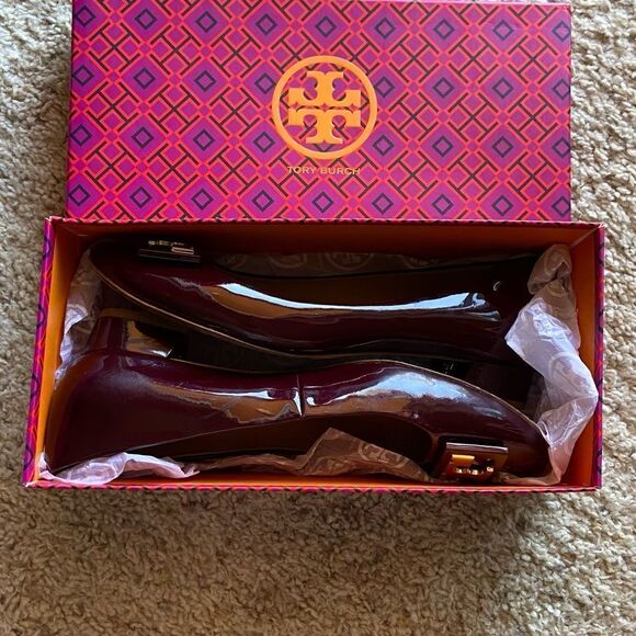 Tory Burch Gigi Burgundy Red Midi Heel Pump Size 7 - Picture 3 of 15